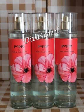 3X Bath & Body Works POPPY 8 FL OZ Mist Spray Bundle
